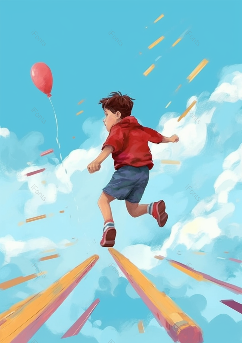气球儿童节男孩乘着铅笔飞翔天空插画,插画/手绘图,插画/手绘图库,插画/手绘图下载,插画/手绘